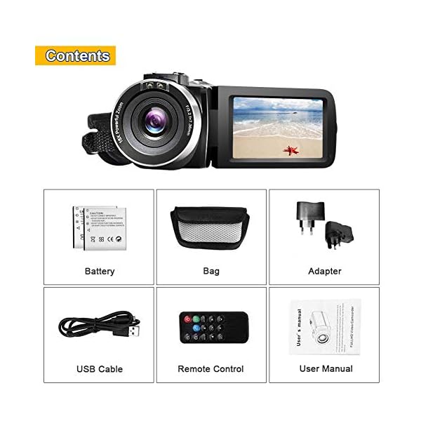 Videokamera Camcorder Full HD 2.7K 42MP Video Camcorder 18-Fach Digitalzoom Fülllicht Pausenfunktion mit 3,0-Zoll-LCD… – Bild 8