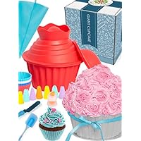 OMG Giant Cupcake Mold Pan - Huge Fun, Jumbo Smash Cake Big Silicone, Extra Large Cake Decorating Supplies, Icing Piping Bags Tips, Muffin Liner Cups, Oversize Baking and Frosting Accessories Gift Set