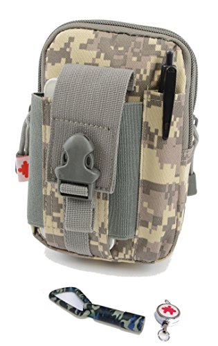 POWER SOLUTION Gadget Belt Waist Holder Bag for iphone7 plus All seven colors accessories With carabiner , mini light and reel holder SET digital gray