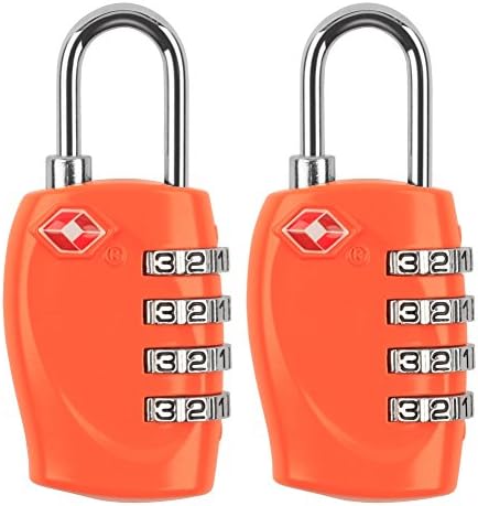 MIDWEC 2 Pcs TSA 4 Digit Combination Security Padlock Code Lock for Travel Suitcase Luggage (Orange)