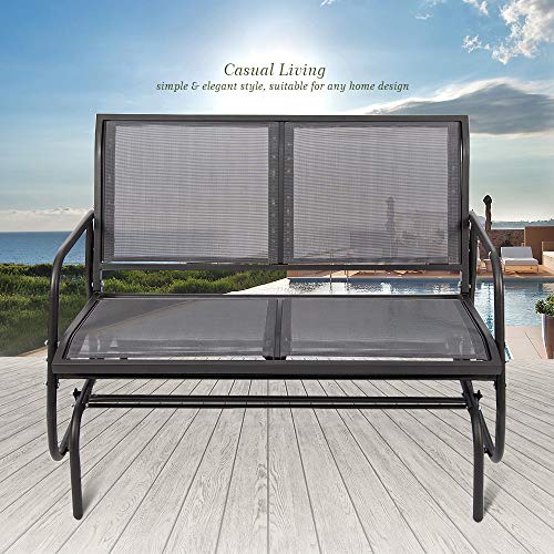 YU YUSING Outdoor Glider Chair for 2 Person, Patio Swing Garden Loveseat, Rocking Seating Textilene & Stable Steel Frame (Dark Grey) - Thumbnail 7