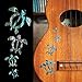 Inlay Stickers for Ukuleles - Honu Family & Tropical Monstera Leaves - Abalone Blue, UK-273HF-BL-AZ