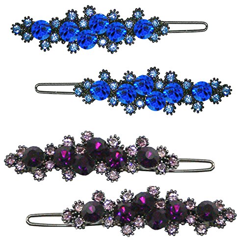 Set of 2 Pairs of Barrettes for Thin Hair, 1 Pair Each in Sapphire Blue and Purple GL86650-GL22sap/ame