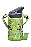 Laken Tritan Kids Leak Free Sports Water Bottle with Jannu Straw Cap, 15 Oz, Kukuxumusu Green (Cover/Strap)