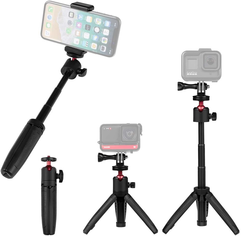 Taisioner Mini Selfie Stick Tripod Handle Grip Three in One for GoPro AKASO OSMO Action Camera Cell Phone and Interchangeable Lens Digital Camera for Vlog : Camera & Photo