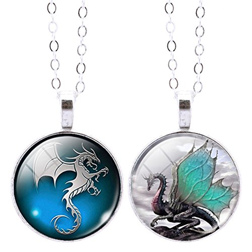 JIAYIQI Women Cool Style Vintage Dragon Necklace Choker with Adjustbale Link Chain 2 Pieces