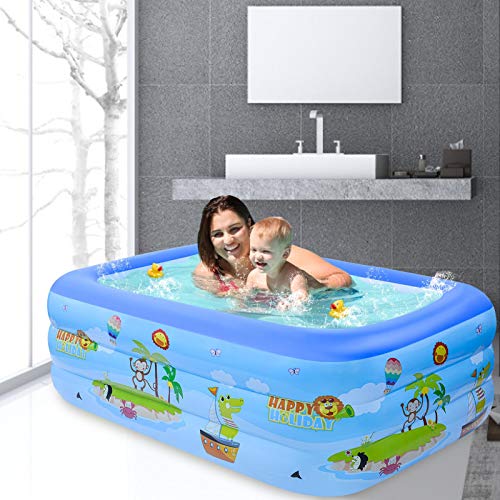 TIMLUC Aufblasbare Pool Schwimmbecken Rechteckig für Kinder, Erwachsene, Familie, 240x150x55cm Großer Familienpool für Garten Wasserparty Sommer Indoor & Outdoor