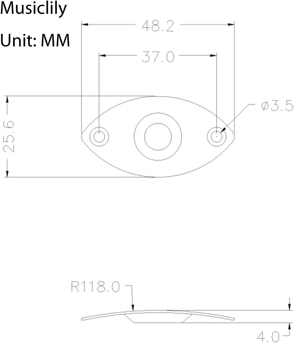 Musiclily 6.35mm Oval Guitar Loaded Jack Socket Plate for Electric Guitar Black, 2.5 cm x 0.984 inches - Image 4