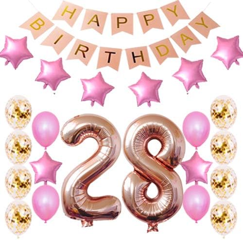 Globos de confeti para 28 cumpleaños y 28 números para 28 años de edad