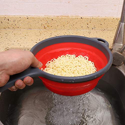 Food Strainers,Foldable Silicone Strainers,Collapsible Colanders with Handles,Kitchen Strainers Colander, 2 quart (Red)