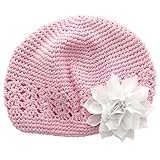 My Lello Infant Baby Girl's Crochet Beanie Hat with Flower Light Pink/White