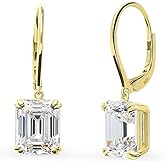 BERRICLE Sterling Silver Solitaire Wedding Leverback Drop Dangle Earrings for Women, Cubic Zirconia CZ - Asscher, Cushion, Heart Shaped, Oval, Princess, Round Cut