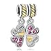 CharmSStory Mom Mother Daughter Heart Love Dangle Charms Bead For Snake Chain Bracelet (Pink)