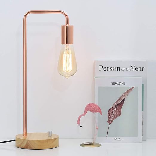 Amazon Com Industrial Nightstand Lamps Edison Table Lamp Rose Gold Desk Lamp With Wood Base Suit For Bedside Dressers Coffee Table In Bedroom Guest Room Home Kitchen