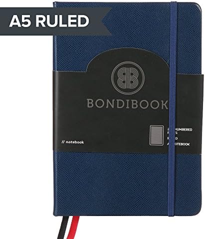 A5 Hardcover Lined Ruled Notebook Journal, 259 Numbered Pages, 2 Bookmarks, 4 Page Index, Bujo Lines Pages (1 Pack Lined, Indigo Blue)