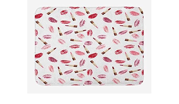 Cosmetics Bath Mat Beauty Theme Pink And Burgundy Lipstick And