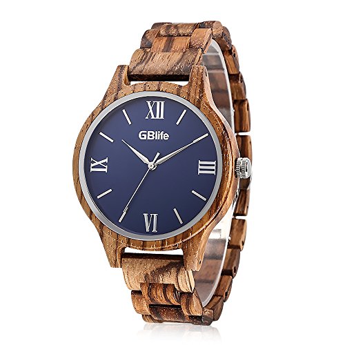 Wooden Watches for Men or Women,GBlife Casual Retro Series/Lightweight / Natural/Handmade / Adjustable Wood Watch Band/Thin Case Quartz Wrist Watch