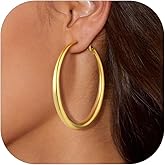 KeyStyle Gold Hoop Earrings for Women, Stainless Steel Graduated Hoops Earring Lightweight Loops, Hypoallergenic Circle Endless Chunky Hoop (40mm, 60mm, 80mm)