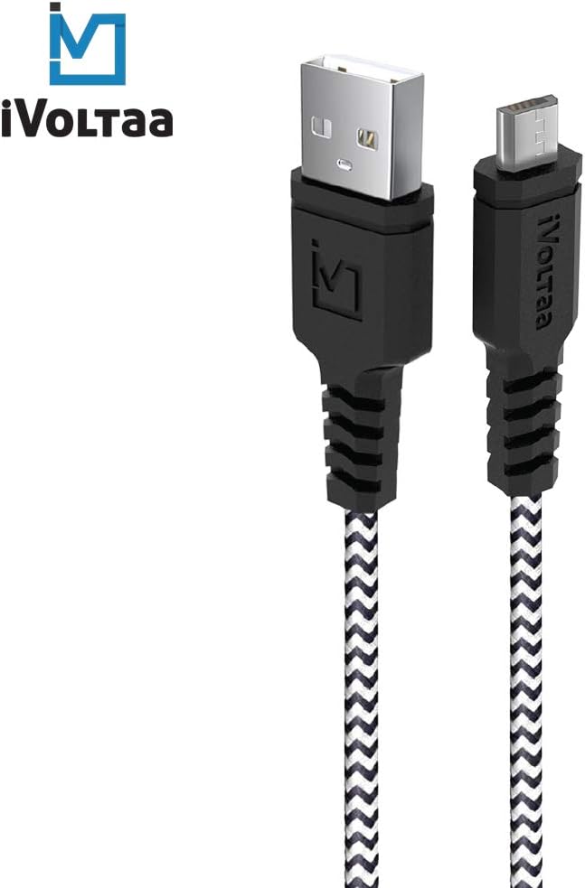 iVoltaa Rugged MK2 Tough Unbreakable Braided Micro USB 1.5 Meter (White & Black)