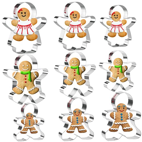 KAISHANE Gingerbread Man Cutters set 9 Pieces Stainless Steel Boy and
