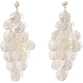 Tassel Shell Earrings for Women White Shell Statement Sea Summer Beach Lightweight Dangling Drop Earrings Dainty Fashion Ear Jewelry