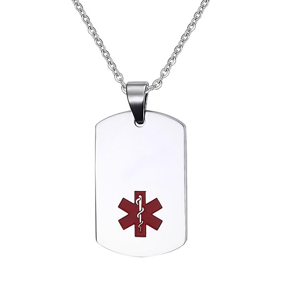 Herren Edelstahl Medical Alert ID Dog Tag Anhänger Halskette Sos Notfall Schmuck silber