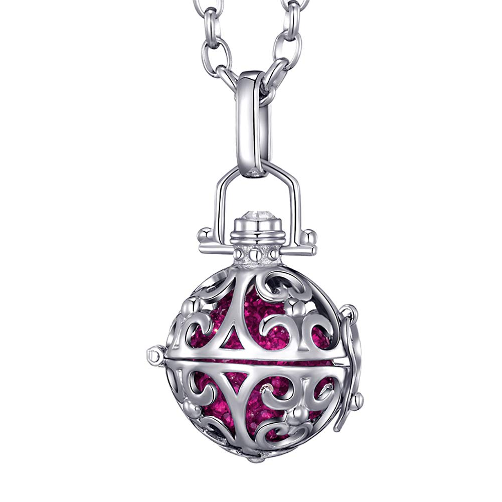 Morella Women Necklace Stainless Steel 70 cm 27,5" with Ornament Pendant with Sound Ball Zirkonia Pink Ø 16 mm 0,63" in a Velvet Jewelry Bag
