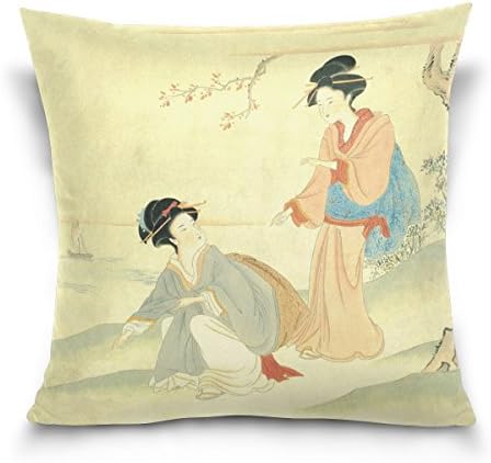 LEEZONE Cotton Velvet Square Throw Cushion Cover Pillow Case with Ancient Oriental Beauty Printing