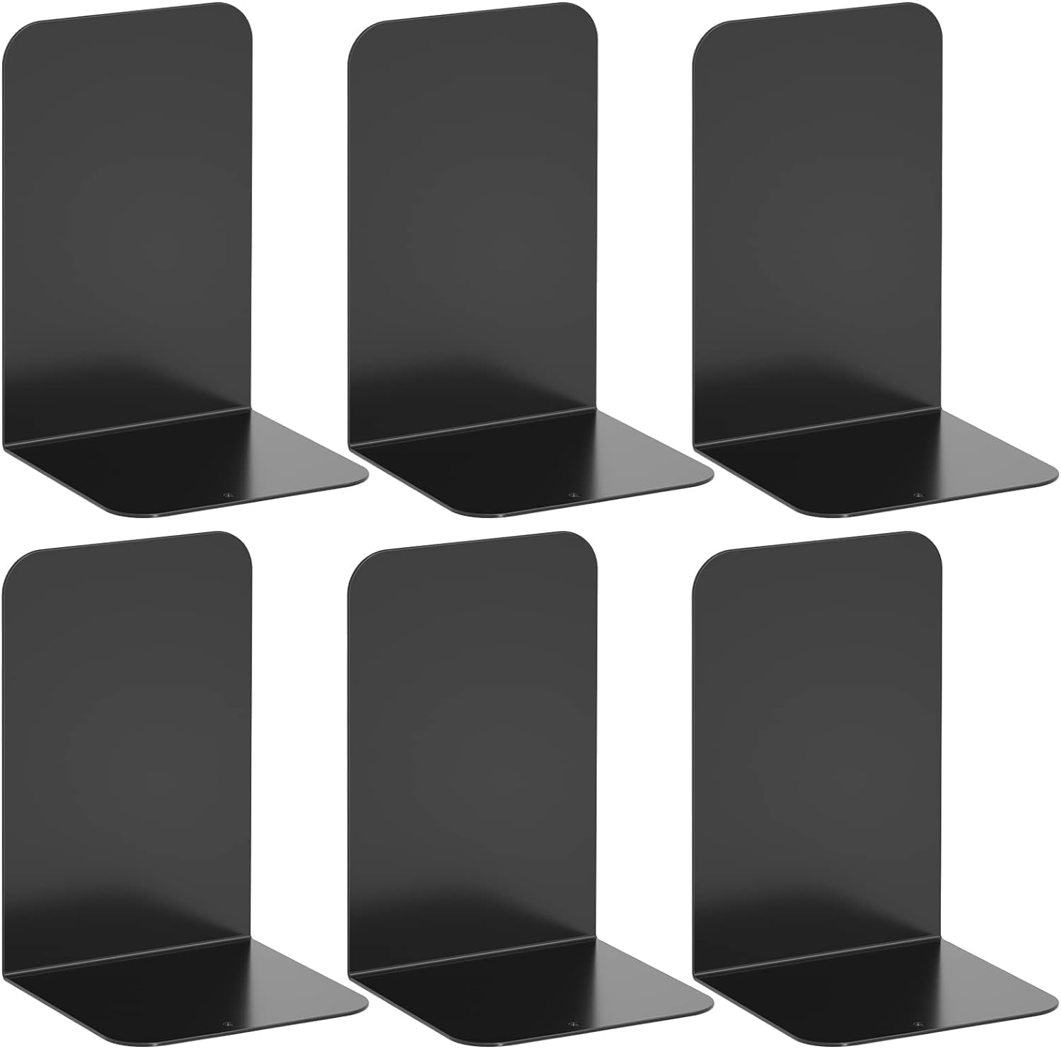 6 Pieces Metal Bookends Heavy Duty, Non-Slip Book Ends Support for Shelves Divider Stopper Holder with Non-Slip Rubber Pad for Schools, Offices, Libraries, Homes, etc, to Protect Books and Desktops