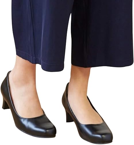 Amazon ニッセン パンプス 合成皮革 5e ブラックスクエアトゥミドルヒールパンプス 制菌 消臭中敷 選べるワイズ 黒 ミドルヒール 26 0cm 4e 大きいサイズレディース パンプス