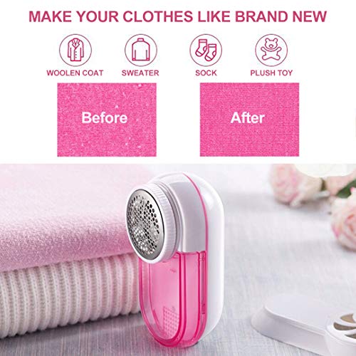KOODER Sweater Shaver, Double Battery Lint Remover, Efficient and Durable Sweater Fabric Shaver,with Protective Cover Prevent Fabric Damaged (Pink)