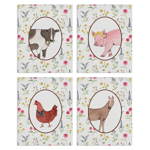 Stupell Industries Farm Friends Mixed Animals 4 Piece Canvas Wall Art Set desig…