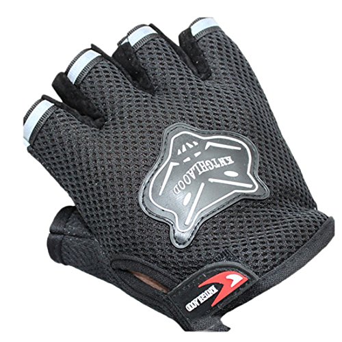 HANYI Protective Breathable Gloves, Outdoor Sports Bicycle Cycling Biking Hiking Garden Gel Half Finger Fingerless Gloves (Black)