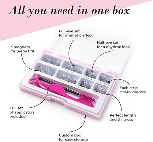Lash Love Premium Magnetic False Eyelashes - The Most Complete Starter Set with Improved Design - For All Occasions Includes Half Set, Full Set with 3 magnets, Tweezers and Brush Applicators