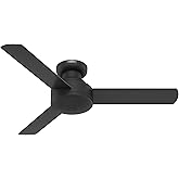 Hunter 44 inch Indoor Ceiling Fan No Light - Black Modern Ceiling Fan without Light, 3 Blades, Low Profile Mount, For Bedroom