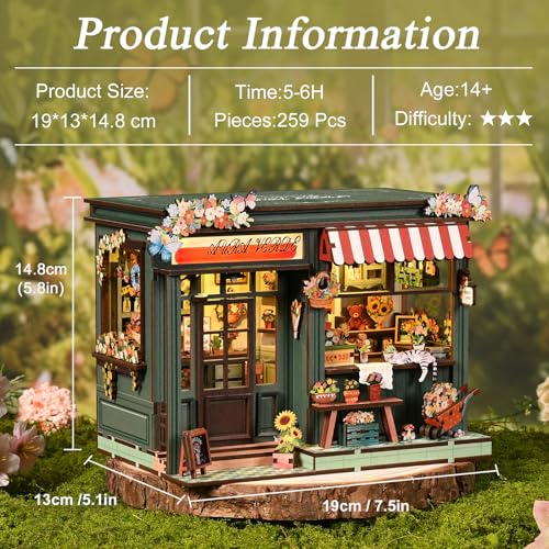 Chinoket Book Nook Kit –Sala de flores Aura Verde(Romance eterno),Puzzle 3D de Madera con Luz LED, Miniatura Creativa para niños y Adultos, Decoración Hogareña y Regalo Original