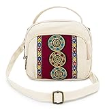 Small Canvas Embroidery Crossbody Bag Vintage Handbags and Purse Cellphone Pouch Mini Shoulder Bag Wallet Bag for Women, White Color