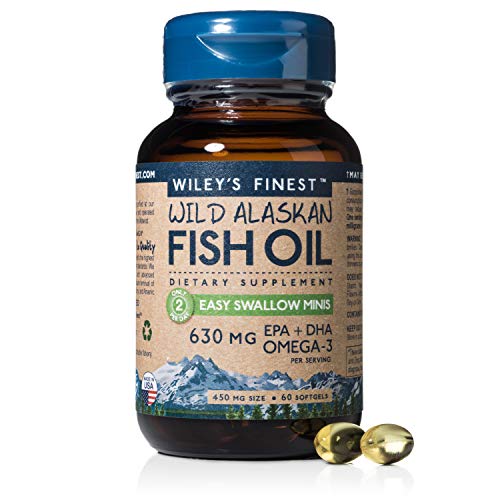 Wiley's Finest Easy Swallow Minis, 630mg EPA + DHA Omega-3s,NSF-Certified, Wild-Caught Alaskan Fish Oil, 60 Softgels