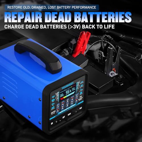 2026 Upgraded 12V/24V 0-20A Heavy Duty Battery Charger/Maintainer with Auto Shutoff, Repair & Winter Mode, 10 Modes & Color Screen for Car, Truck, Motorcycle, RV, Boat, Lawn Mower, Deep Cycle Chargers