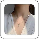 Erimberate Bohemian Mermaid Fishtail Choker Necklace Gold Pearl Fishtail Pendant Necklace Pearl Station Box Chain Necklace White Pearl Collar Necklace Jewelry for Women Gifts