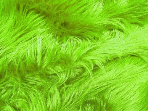 Solid Shaggy Faux/Fake Fur Fabric-Lime Green-Long Pile 60