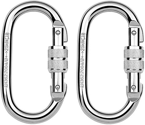 ISOP Heavy Duty Climbing Carabiners 2-Pack Breaking Strength 11KN Durable Spring Hooks for Rigging, Ropes, Hammocks, Camping