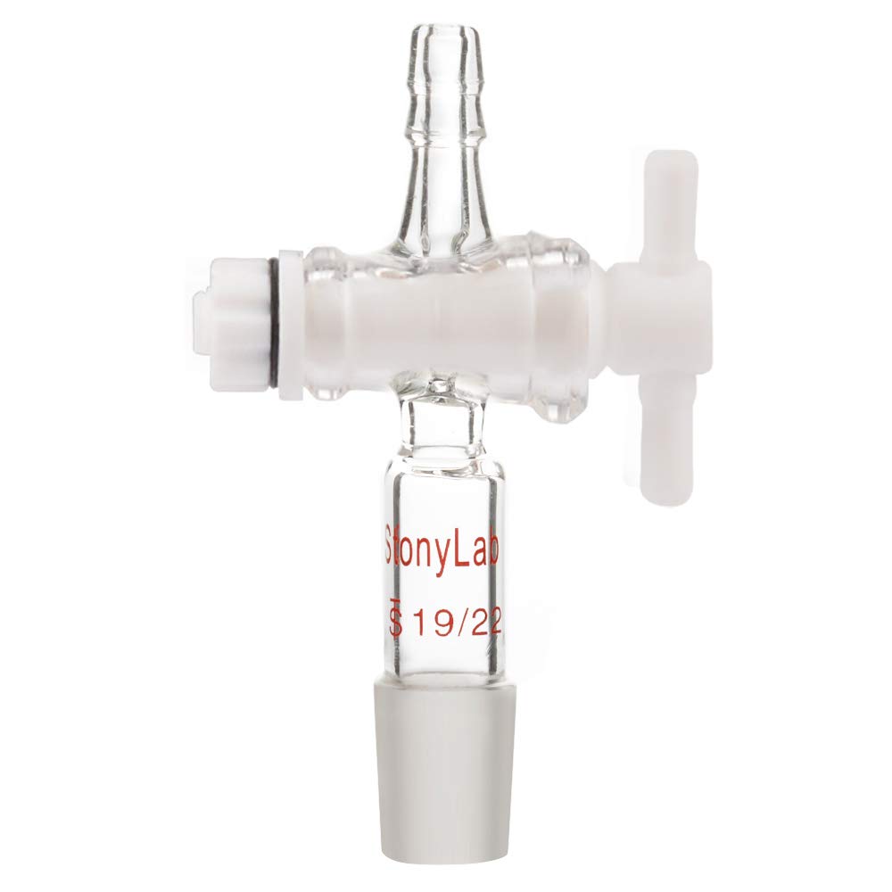 StonyLab Vacuum Flow Control Adapter with PTFE Stopcock, 19/22 Joint and Straight Hose Connection for Lab Supply