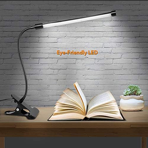 Led Desk Lamp, Timing Function 3 Lighting Modes 5-Level Brightness Reading Light, 360ยฐ Flexible Gooseneck and USB Powered 10W Clip on Desk Lamp with Good Eye Protection for Readers Children (Line)
