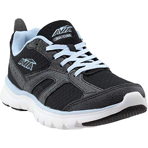 Avia Women's AVI-Cube-W Running Shoe, Black/Iron Grey/Skyway Blue, 7.5 M US