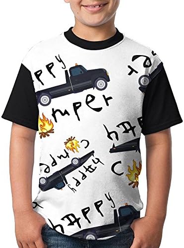 Happy-Camper-Fire-Trailer Boy Youth 3D Printing Fashion Round Neck T Shirts Funny Short Sleeve T-Shirts