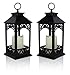 Black Lighted LED Lanterns with Lattice Design - Pillar Candle with 4 Hour Timer Included - Remote Control - Hanging or Sitting Decoration - Set of 2 - 13