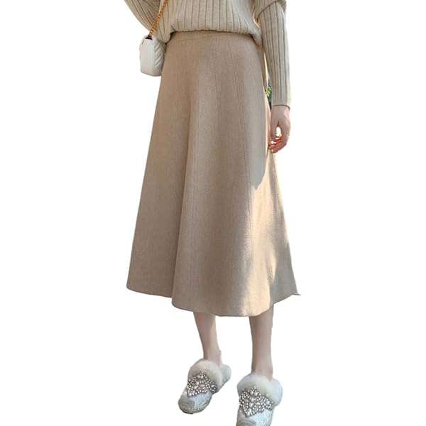UNeedVog Women's Knit Skirt - High Waist A-Line, Pleated, Midi Length, 80% Acrylic 20% Polyester - View #4