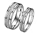Bystar Fashion Jewelry Silver Frosted Surface Central and Grooves Stainless Steel Promise Couple Ring