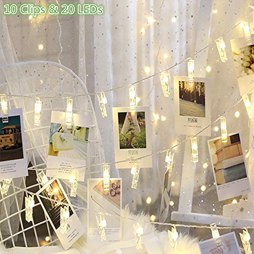 GHodec Photo Clip String Lights, Battery Powered 20 LEDs Fairy String Lights with 10-Clip for Hanging Pictures/Cards/Artwork/Photos/Memos/Party/Decor (Cold White)